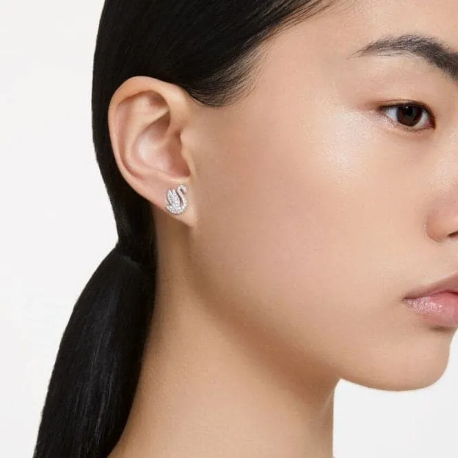 Iconic Swan Rhodium Plated White Swan Stud Earrings 5647873