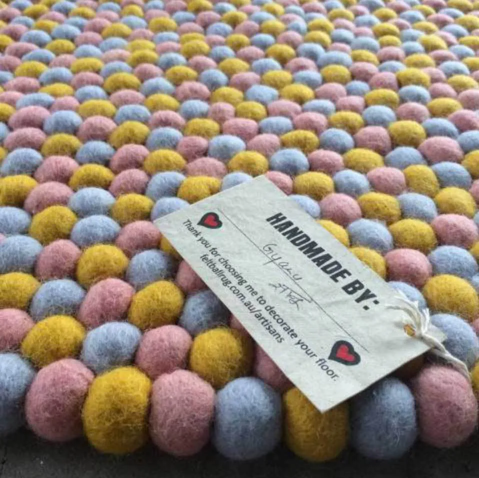 Mustard Blush Felt Ball Rug