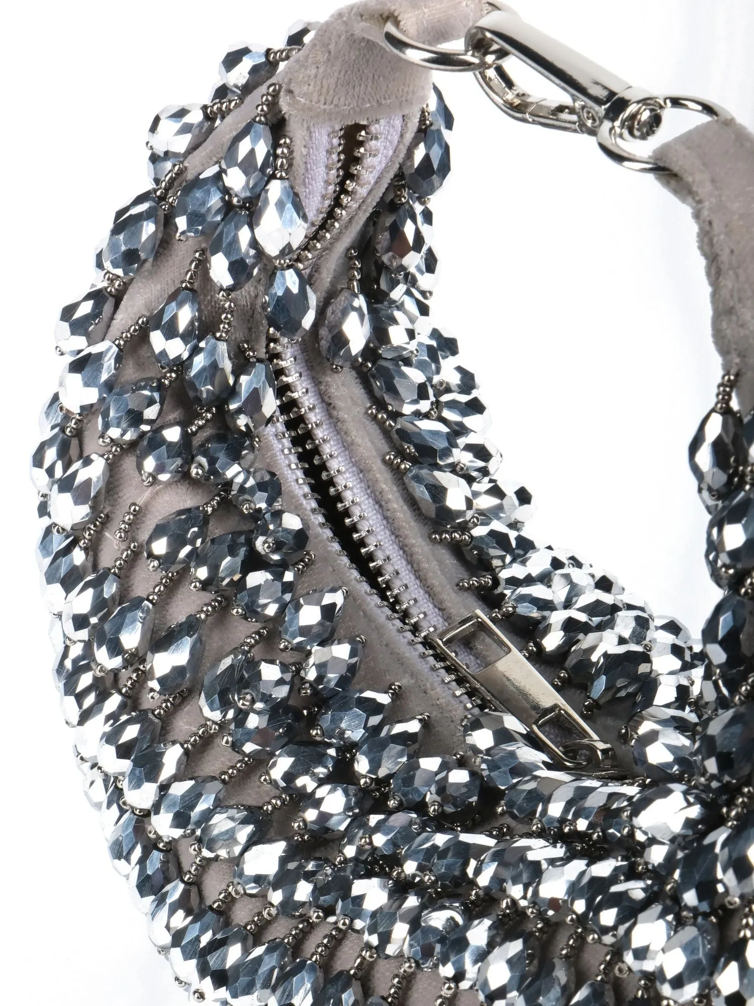 Ophelia Silver Suede Embellished Hobo Bag
