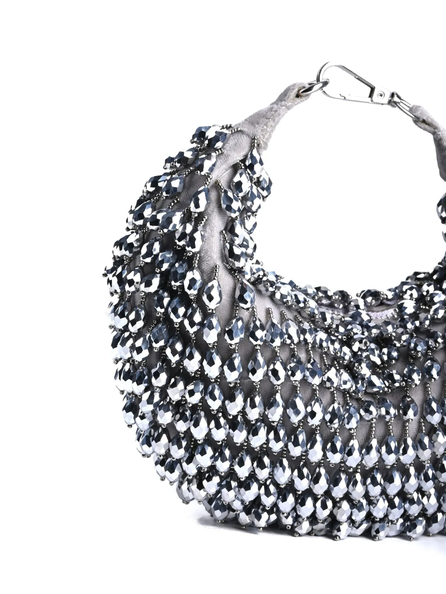 Ophelia Silver Suede Embellished Hobo Bag