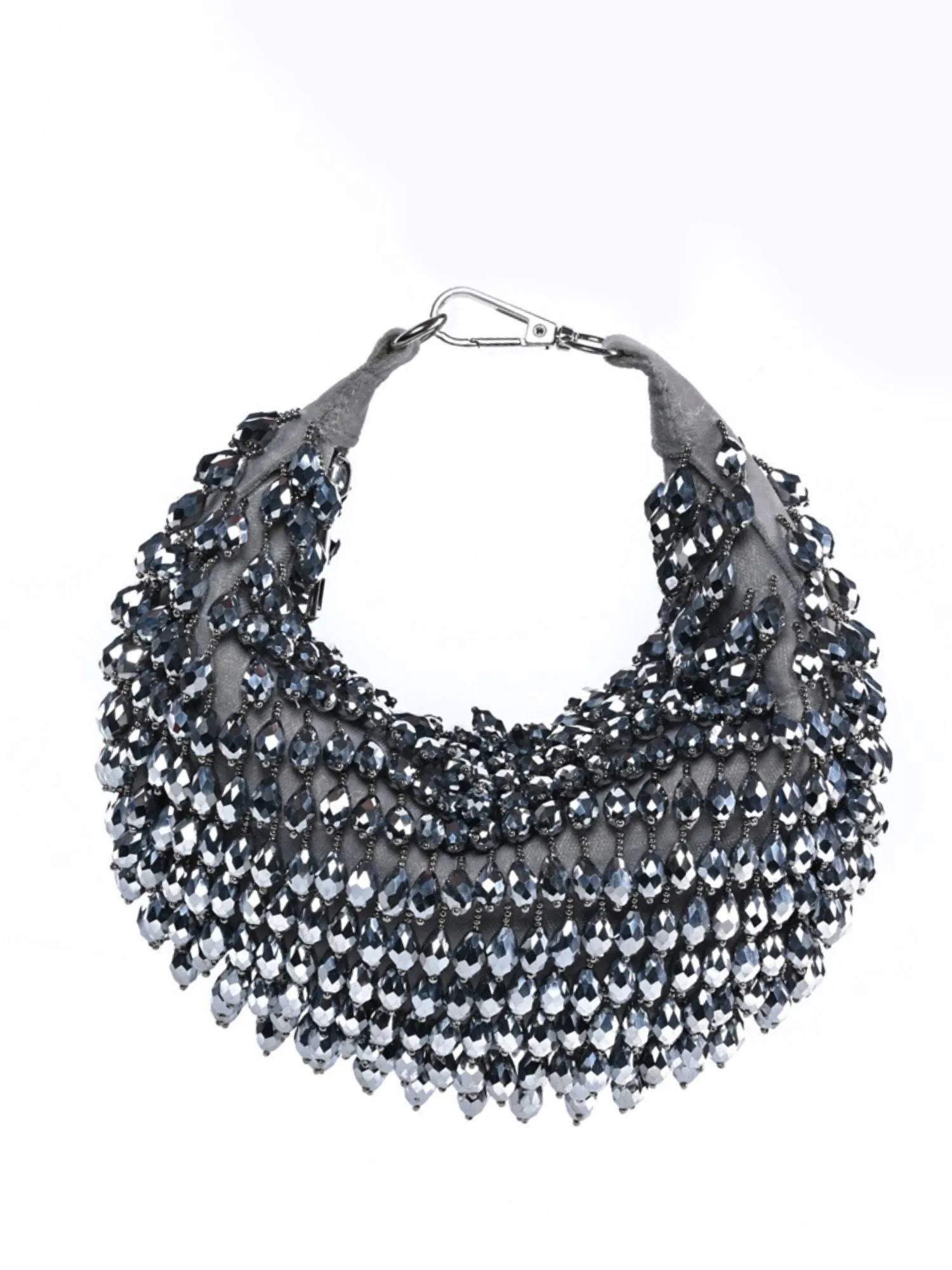 Ophelia Silver Suede Embellished Hobo Bag