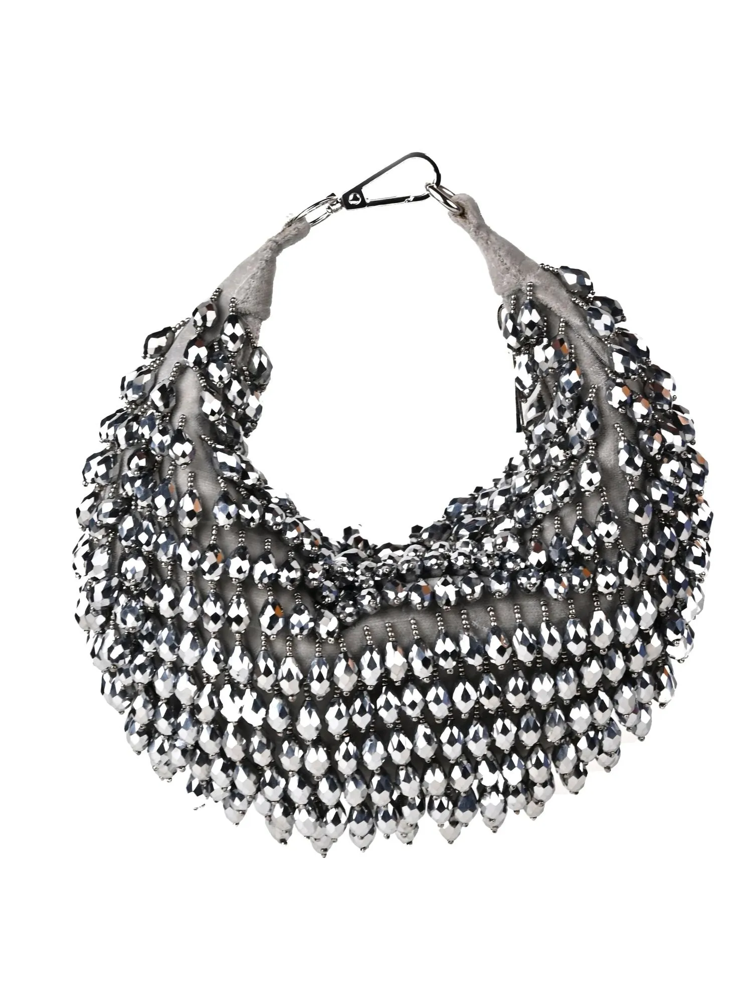 Ophelia Silver Suede Embellished Hobo Bag