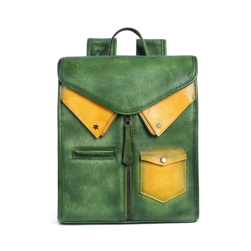 Vintage Ladies Genuine Leather Rucksack Uniform Shaped Backpack Purse For Women