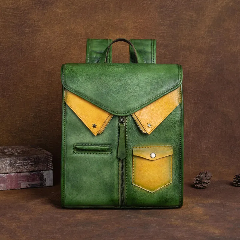 Vintage Ladies Genuine Leather Rucksack Uniform Shaped Backpack Purse For Women