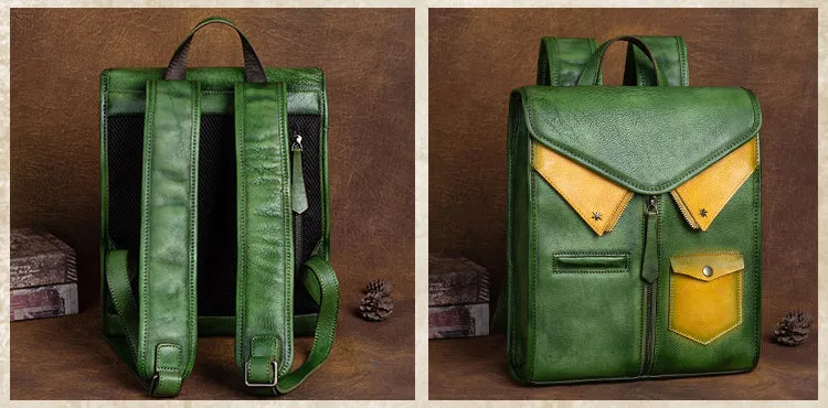 Vintage Ladies Genuine Leather Rucksack Uniform Shaped Backpack Purse For Women