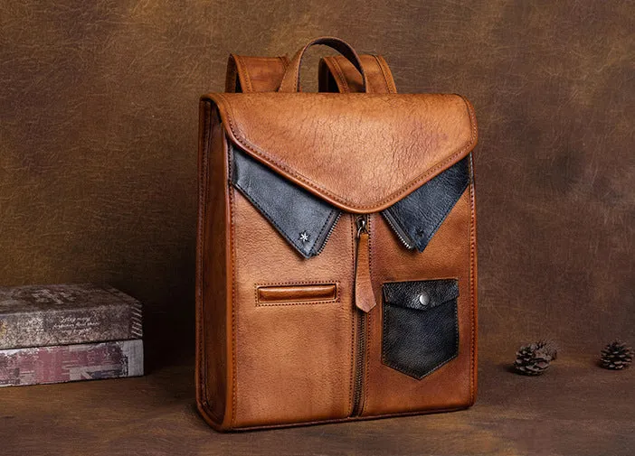 Vintage Ladies Genuine Leather Rucksack Uniform Shaped Backpack Purse For Women