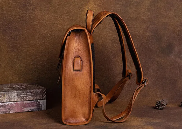 Vintage Ladies Genuine Leather Rucksack Uniform Shaped Backpack Purse For Women