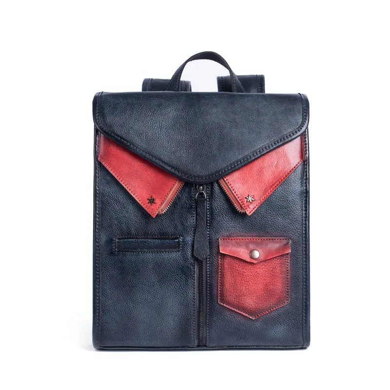 Vintage Ladies Genuine Leather Rucksack Uniform Shaped Backpack Purse For Women