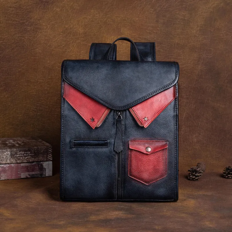 Vintage Ladies Genuine Leather Rucksack Uniform Shaped Backpack Purse For Women