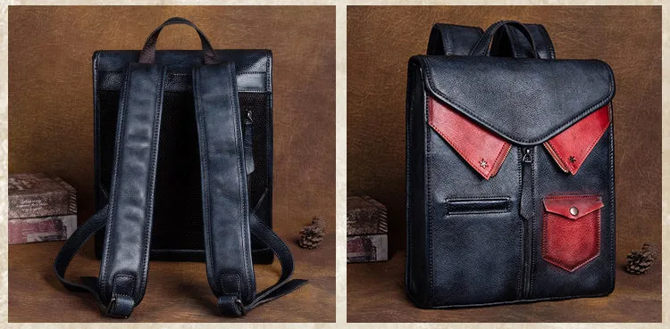 Vintage Ladies Genuine Leather Rucksack Uniform Shaped Backpack Purse For Women