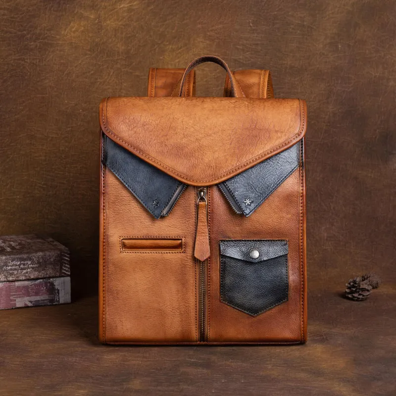 Vintage Ladies Genuine Leather Rucksack Uniform Shaped Backpack Purse For Women