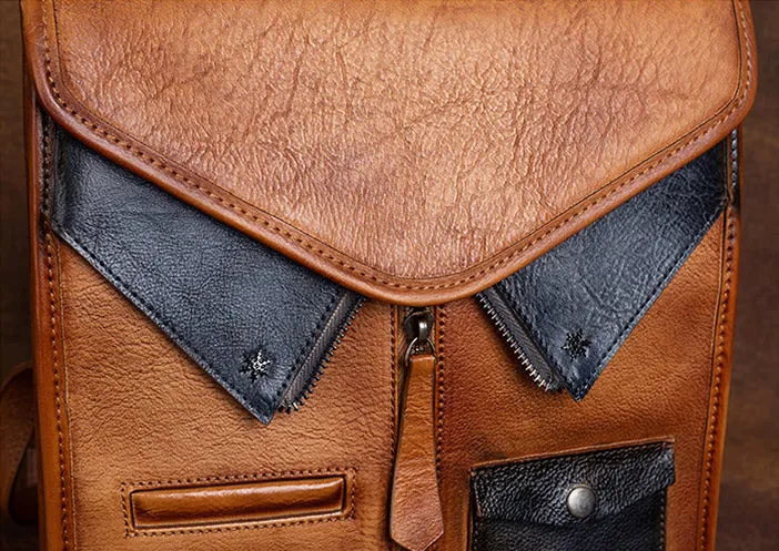 Vintage Ladies Genuine Leather Rucksack Uniform Shaped Backpack Purse For Women