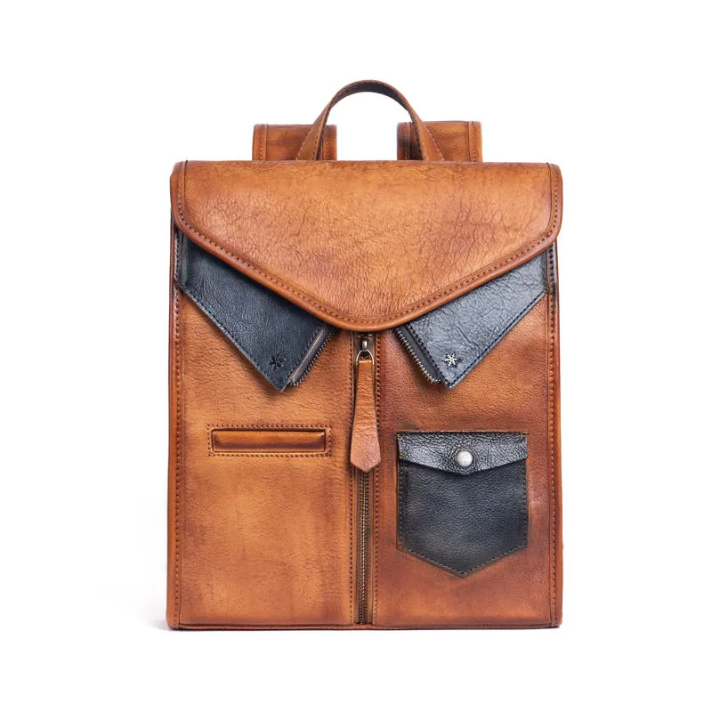 Vintage Ladies Genuine Leather Rucksack Uniform Shaped Backpack Purse For Women